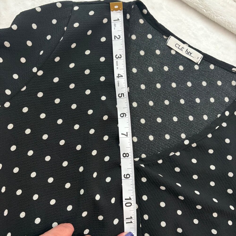 Modern Romantic Black Polka Dot Coquette Chic Crop Top W/ Bell Sleeves Clé Luv S - Picture 8 of 13